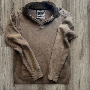 Buckle Men’s Brown Quarter-Zip Sweater w/ Sherpa Collar Size L